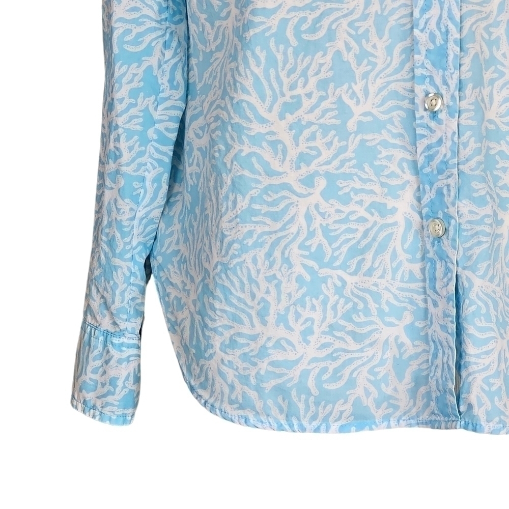 TALBOTS Coastal Coral Reef Button Down Shirt Blue White Size S - Picture 3 of 15